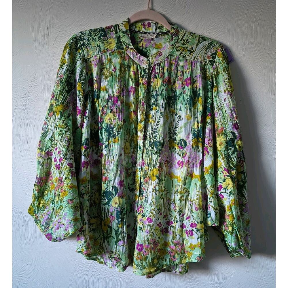 Anthropologie Pilcro Sidney Light Green Floral Batwing Blouse M Boho Cottagecore